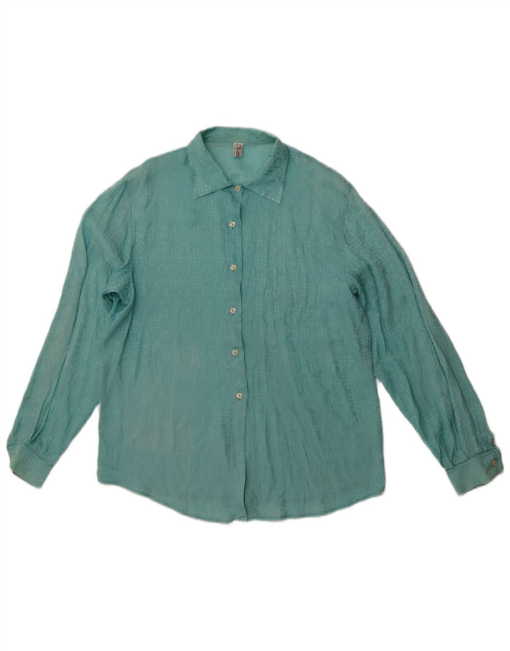 VINTAGE Chemisier Femme IT 48 XL Bleu Géométrique Acétate
