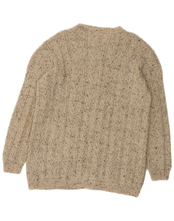 vintage Femme Cardigan Pull UK 16 Grand Beige Moucheté