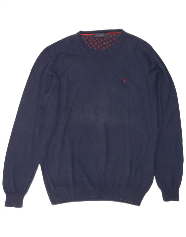 TRUSSARDI Pull Col Rond Homme Bleu Marine Moyen Coton