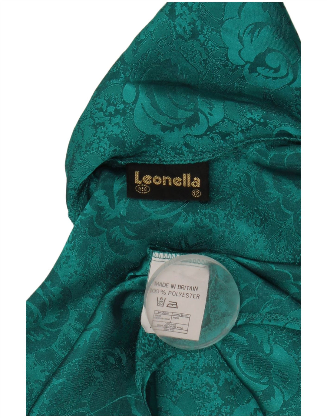 vintage Femme Front Tie Shirt Blouse UK 12 Moyen Vert Floral Polyester