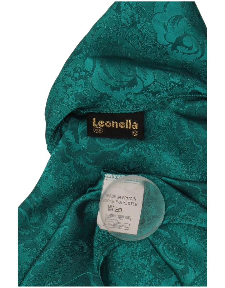 vintage Femme Front Tie Shirt Blouse UK 12 Moyen Vert Floral Polyester