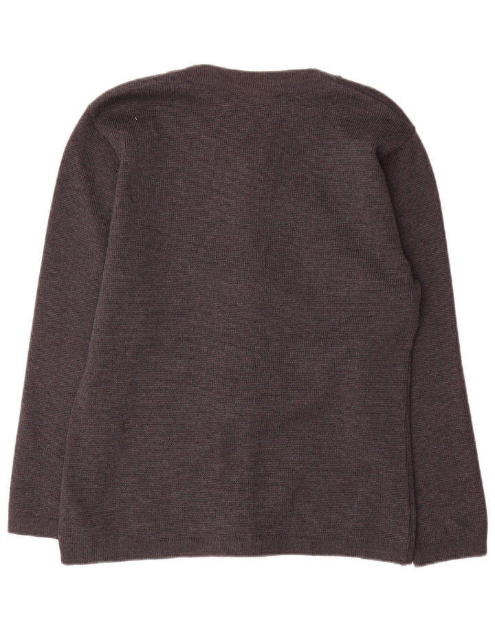 vintage Femmes Surdimensionné Cardigan Pull UK 10 Petite Laine Grise