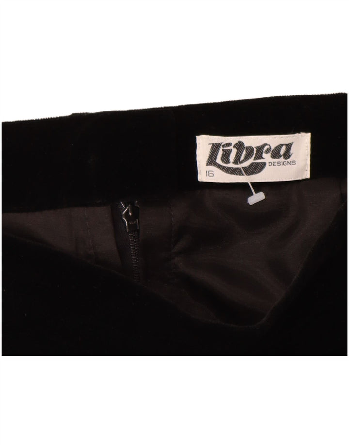 LIBRA Jupe crayon en velours taille haute pour femme UK 16 Large W28 Coton noir