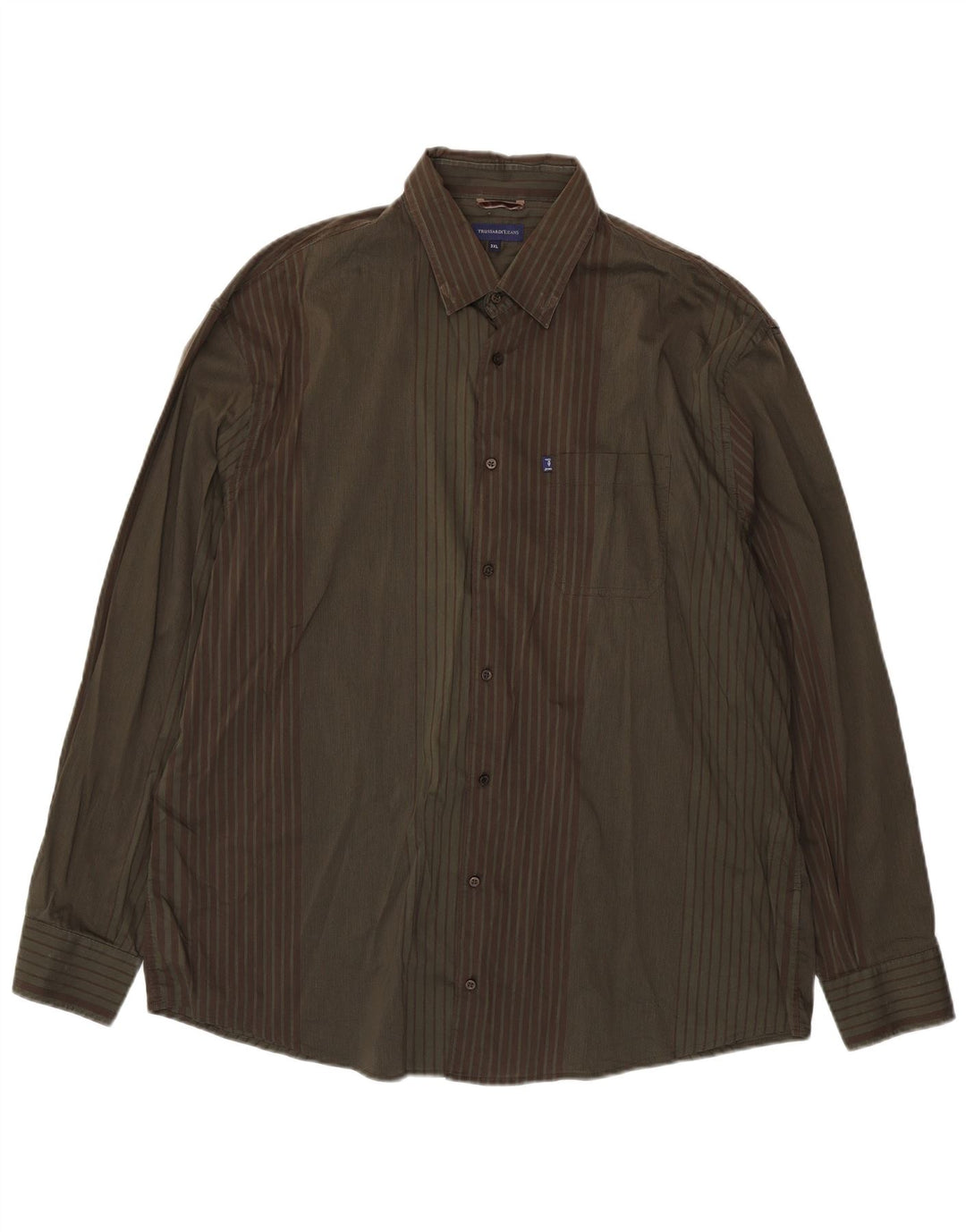 Trussardi Jeans Chemise Homme 3XL Kaki Rayé Coton
