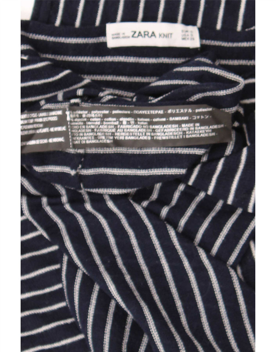 Zara Femme Haut Oversize Manches 3/4 UK 10 Petit Bleu Marine Rayé