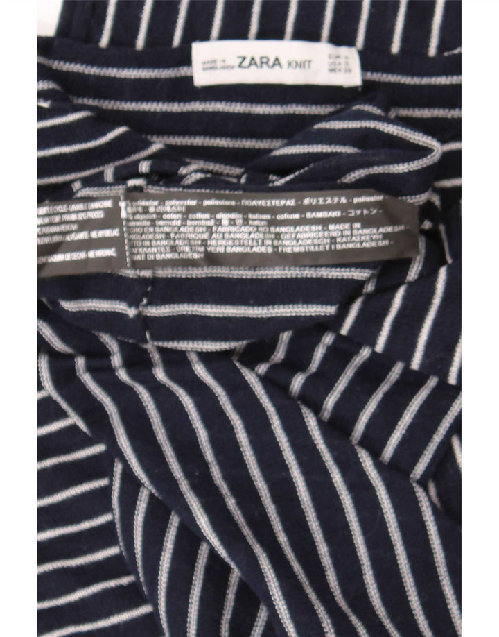 Zara Femme Haut Oversize Manches 3/4 UK 10 Petit Bleu Marine Rayé