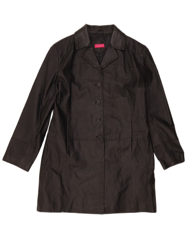manteau en cuir femme vintage UK 16 Grand cuir noir