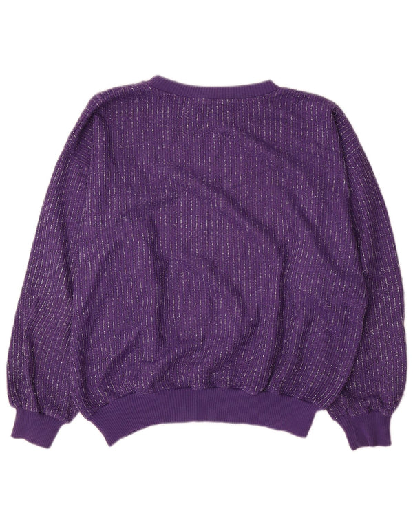 vintage Womens Boat Neck Jumper Pull UK 14 Moyen Violet Rayé