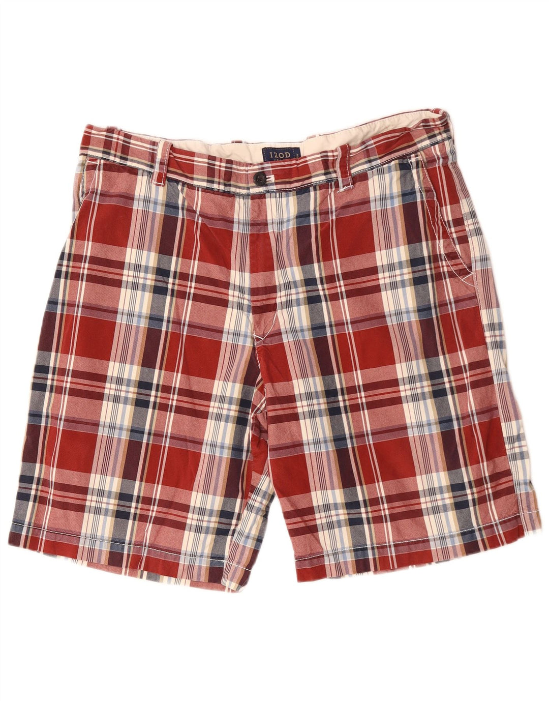 IZOD Short Chino Homme W38 XL Rouge à Carreaux Coton