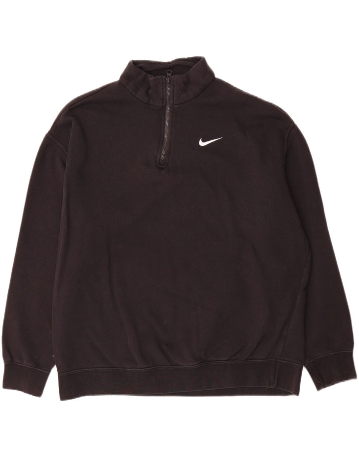 NIKE Sweat-shirt coupe ample à col zippé pour homme, petit coton noir
