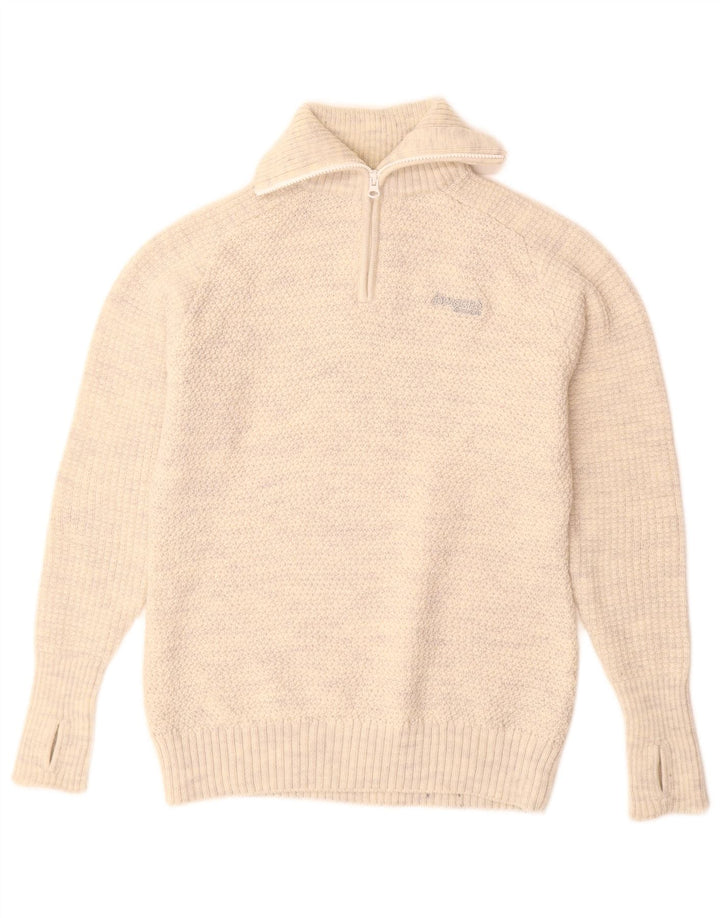 Bergans Pull col zippé pour homme en laine mérinos mouchetée beige moyen
