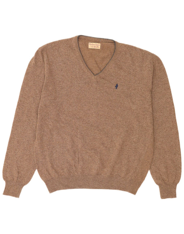 Marlboro Classics Pull col V pour homme XL en laine beige