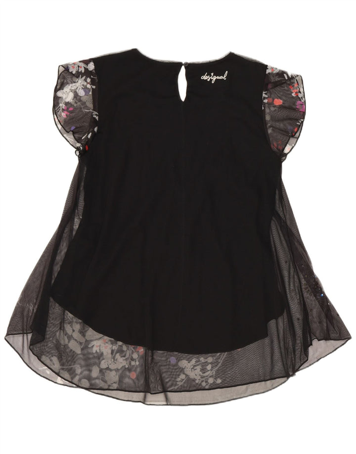 Desigual Femme Chemisier Long Top UK 10 Petit Noir Floral Polyester