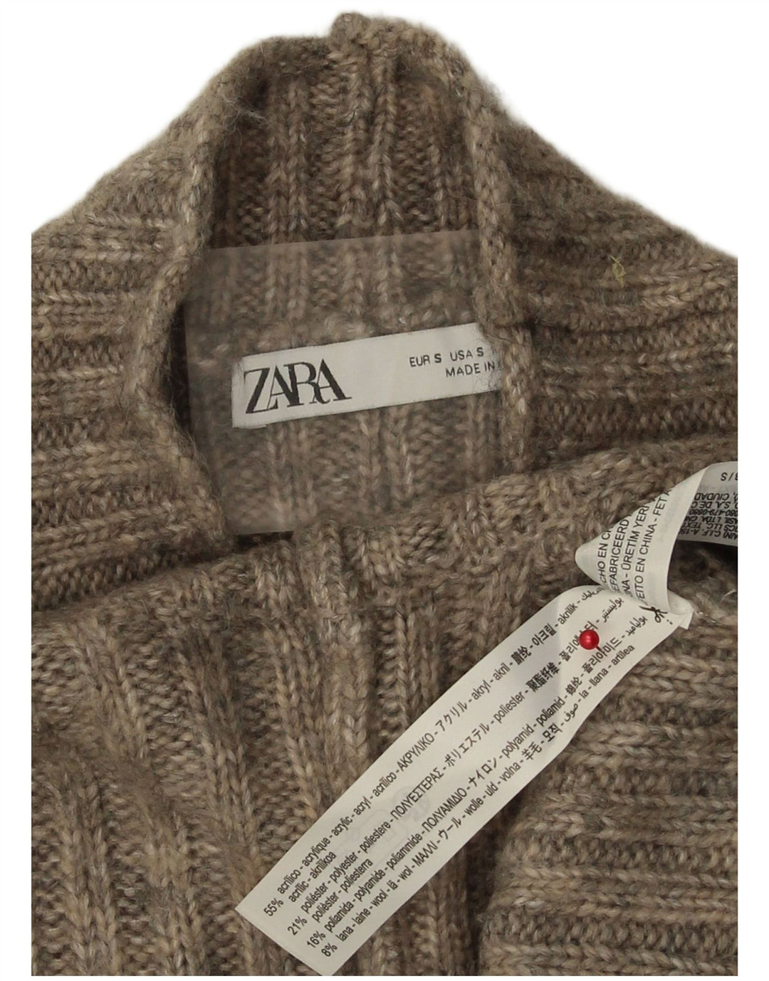 Zara Pull col roulé pour femme UK 10 Petit Gris Acrylique