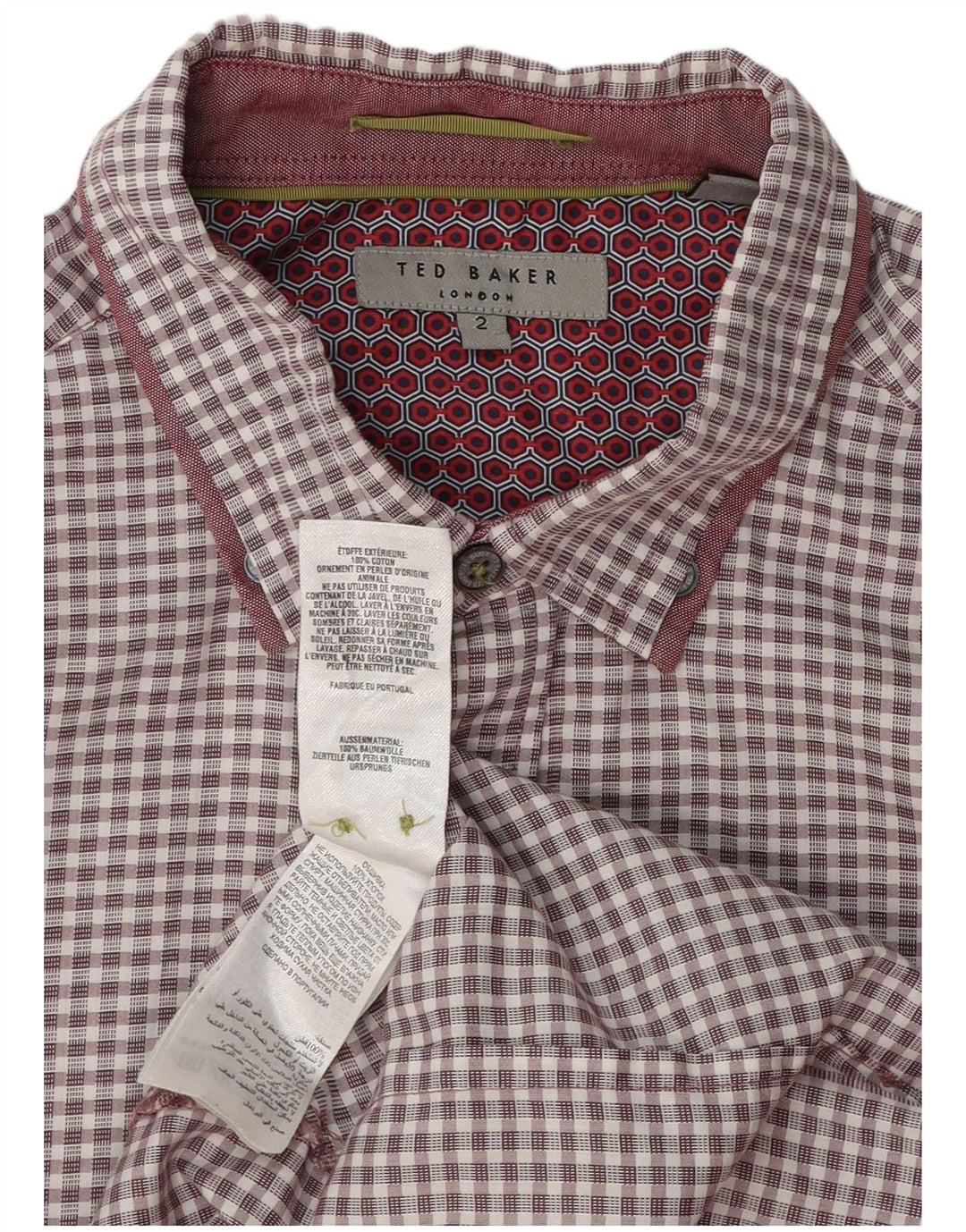 Ted Baker Chemise Homme Taille 2 Petit Coton Vichy Bordeaux