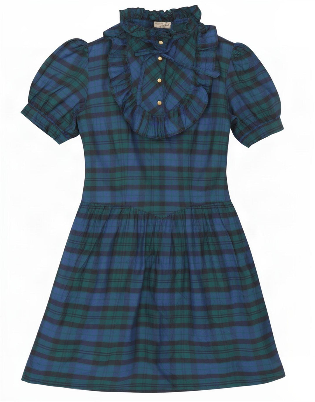 Robe trapèze à volants pour femmes vintage IT 42 Soie à carreaux bleu marine moyen