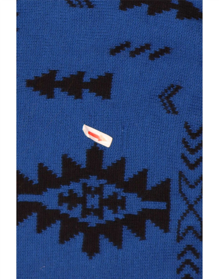 vintage Mens Crew Neck Jumper Pull XL Bleu Géométrique Laine