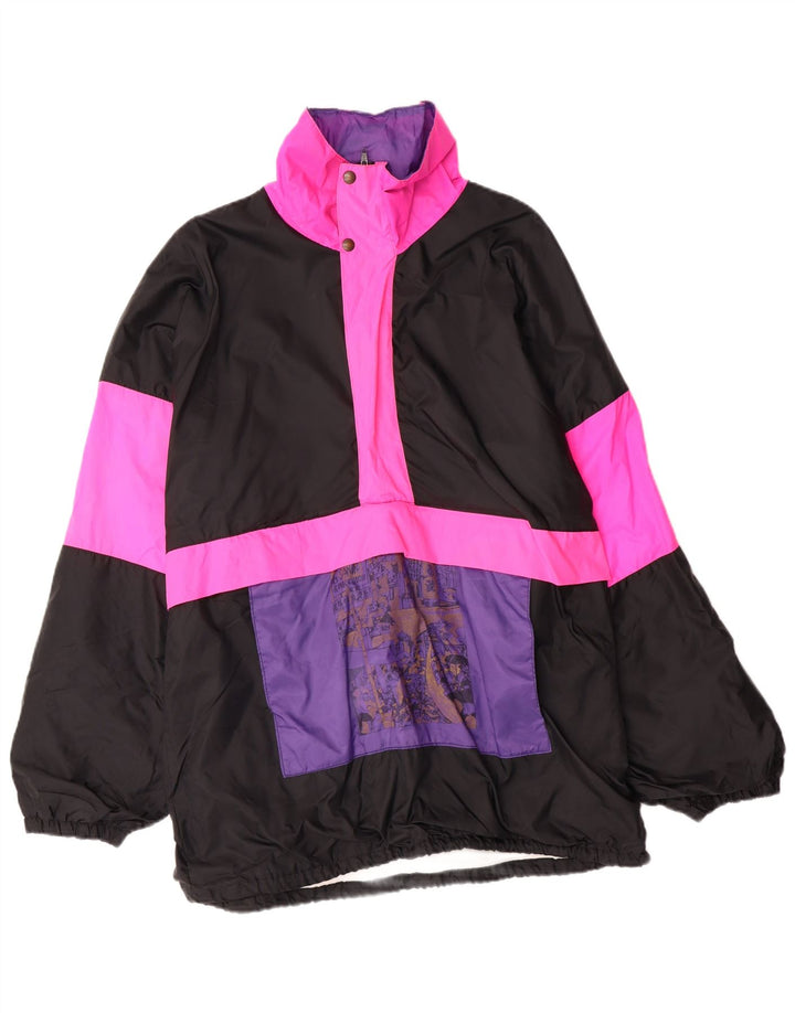 VINTAGE Veste Anorak à capuche pour homme UK 38 Medium Black Colourblock Polyamide