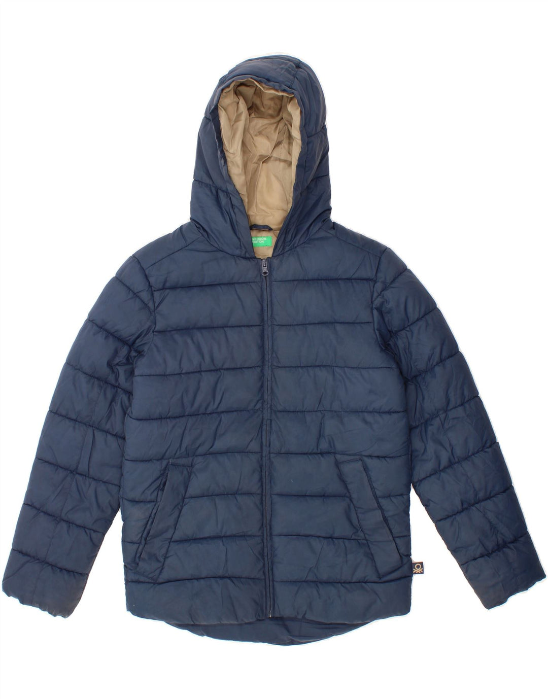 BENETTON Boys Hooded Padded Jacket 11-12 Years 2XL Navy Blue Polyester Vintage Benetton and Second-Hand Benetton from Messina Hembry 