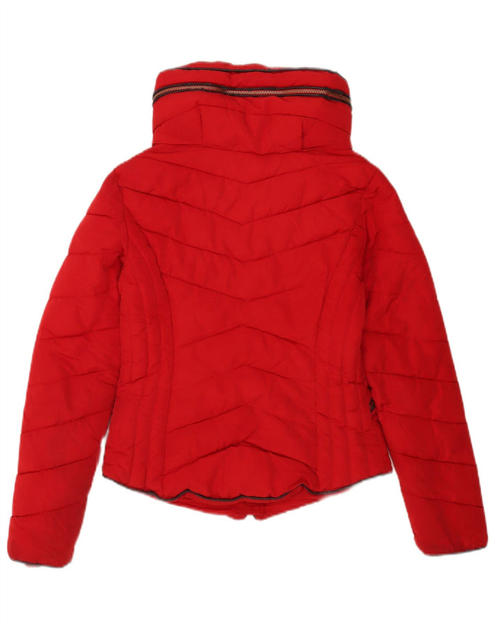 Zara Veste matelassée à capuche pour femme UK 6 XS Rouge Polyester