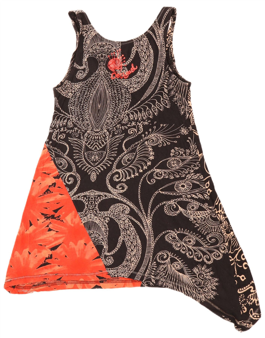 DESIGUAL Tunique asymétrique sans manches pour femme UK 10 Small Black Floral