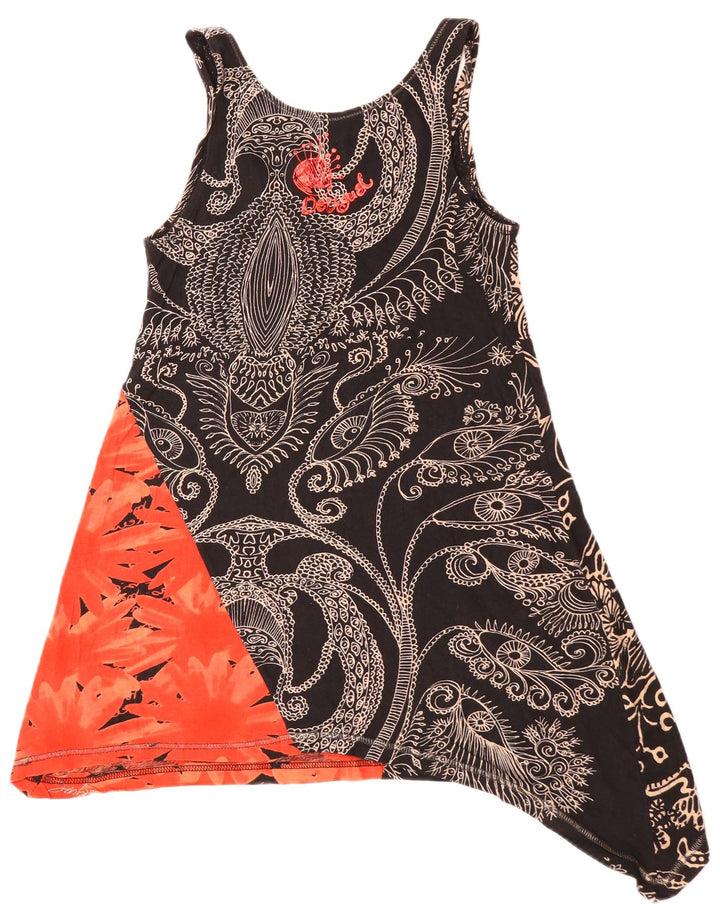 DESIGUAL Tunique asymétrique sans manches pour femme UK 10 Small Black Floral
