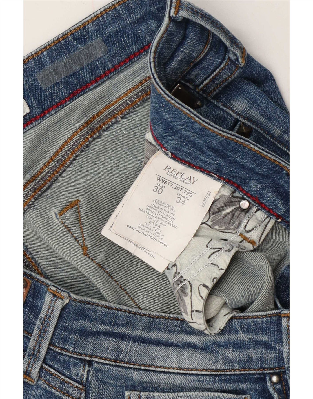 Replay Jean Slim Effet Déchiré Femme W30 L34 Bleu Coton