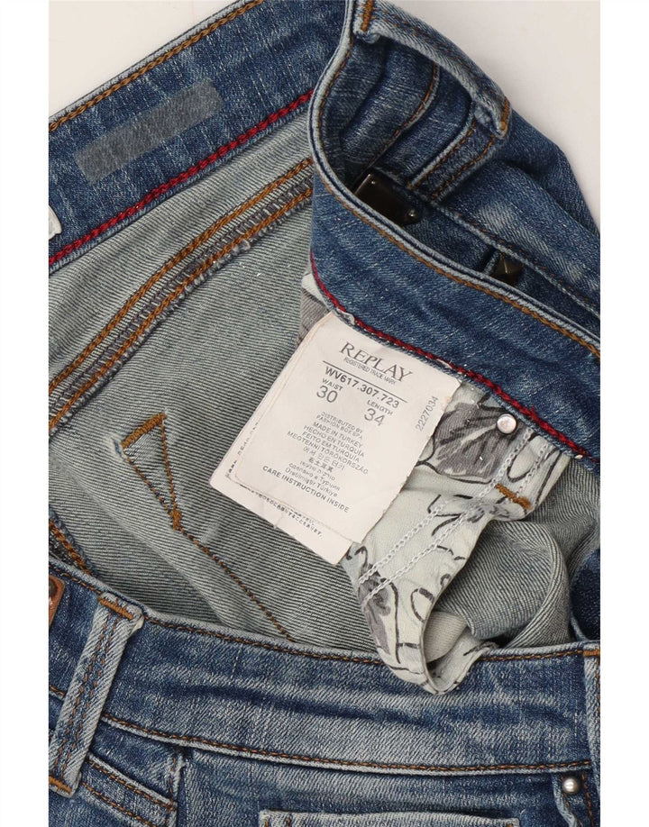 Replay Jean Slim Effet Déchiré Femme W30 L34 Bleu Coton