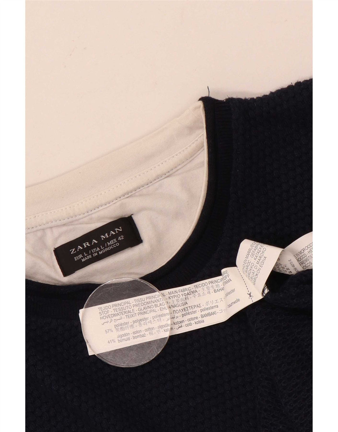 Zara Pull ras du cou pour homme en polyester bleu marine Taille L