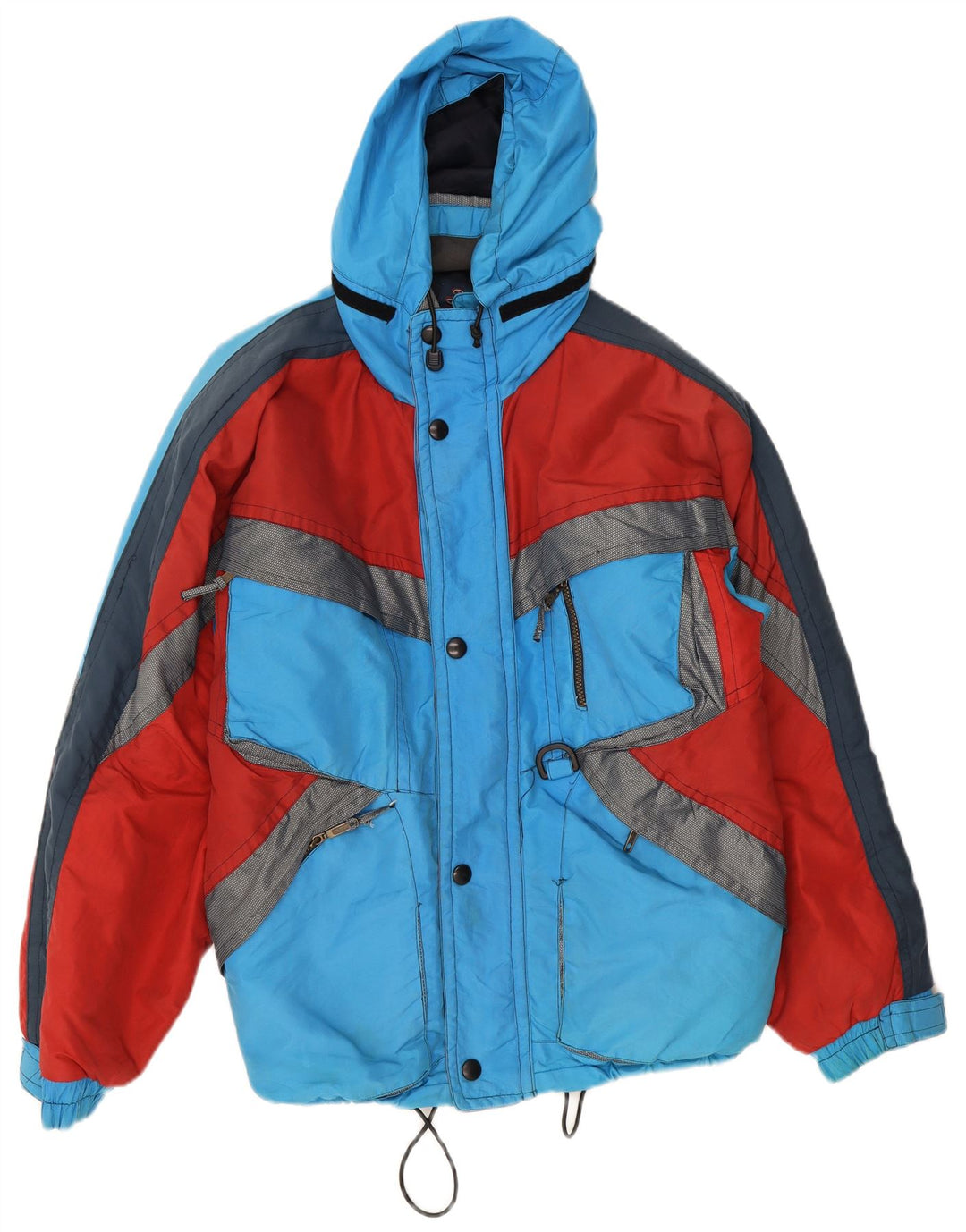 veste de ski à capuche homme vintage UK 38 Medium Blue Colourblock Polyamide