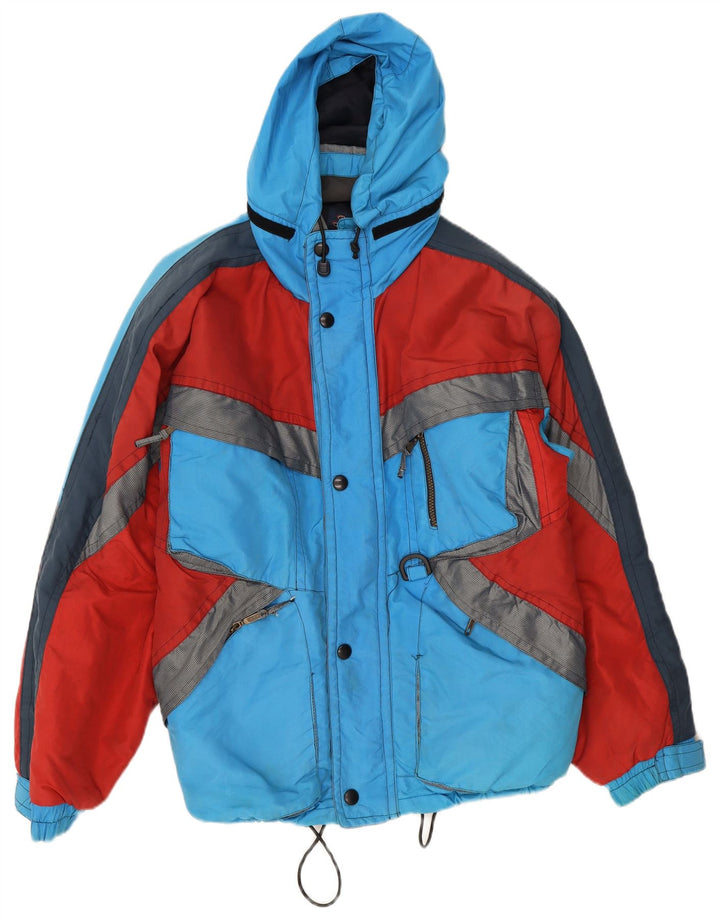 veste de ski à capuche homme vintage UK 38 Medium Blue Colourblock Polyamide
