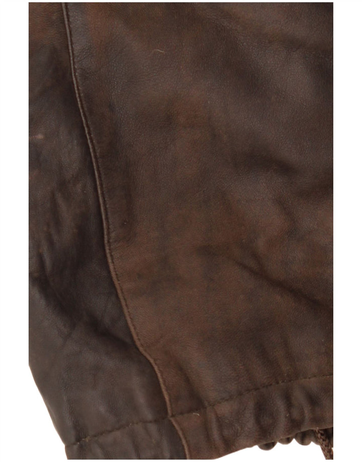 VINTAGE Manteau en cuir à capuche femme EU 38 Cuir marron moyen