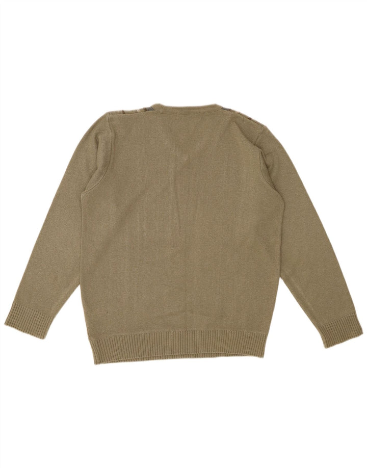 EWM Pull col en V pour homme Petit coton rayé kaki