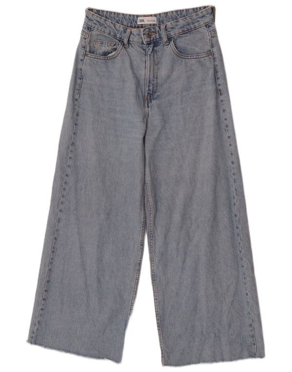 Zara Jean taille haute à jambe large pour femme EU 36 XS W26 L25 Bleu Coton