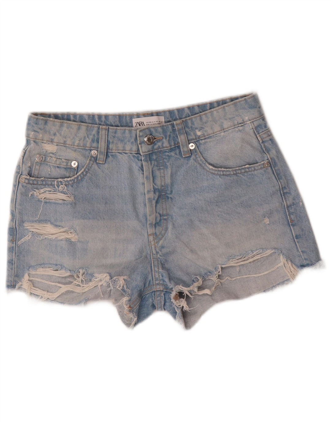 Zara Short en jean vieilli pour femme EU 38 Petit W28 Bleu Coton