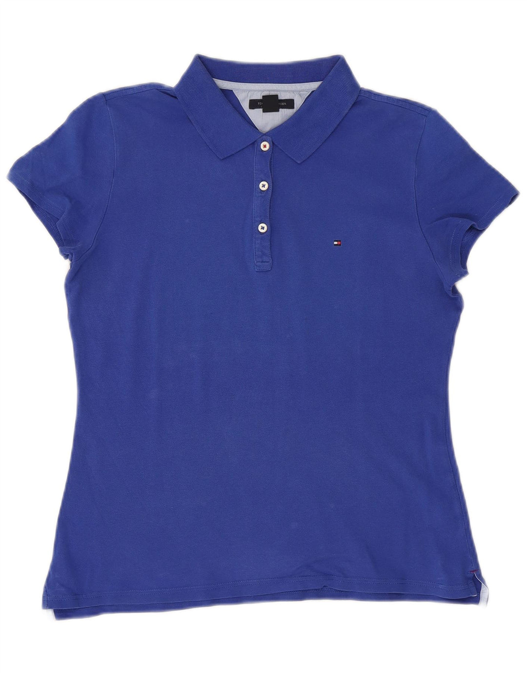 TOMMY HILFIGER Polo Femme UK 12 Bleu Moyen Coton
