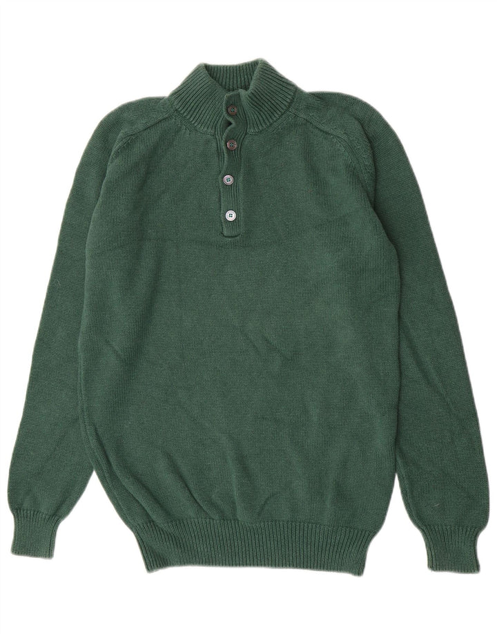 Massimo Dutti Pull à col boutonné pour homme en coton vert Taille L