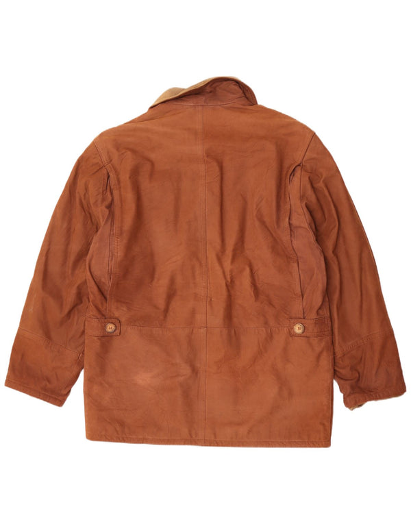 veste en cuir homme vintage IT 50 Large Brown Colourblock