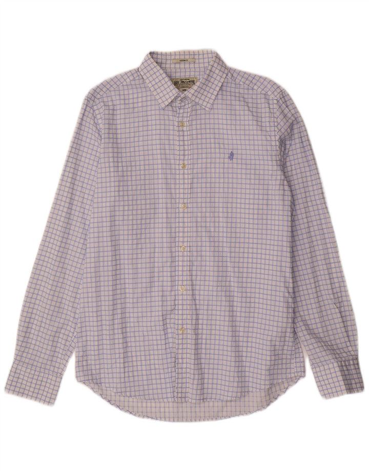 Marlboro Classics Chemise sur mesure pour homme en coton à grands carreaux bleus