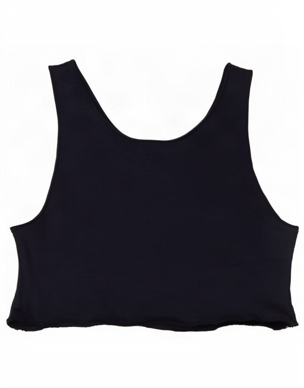 vintage Womens Crop Vest Top UK 14 Coton Bleu Marine Moyen