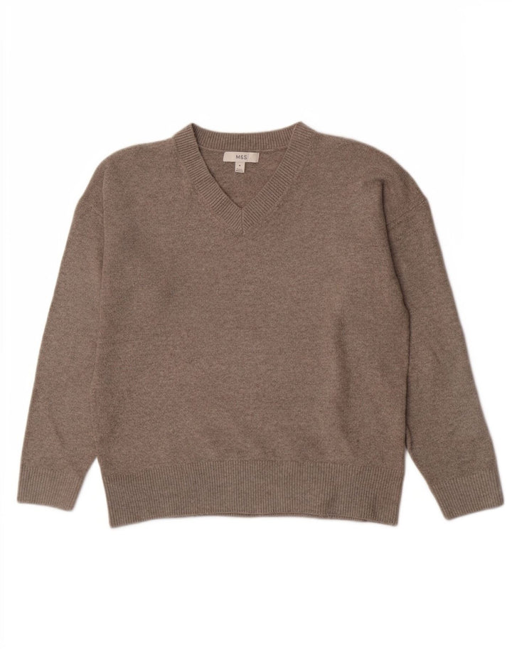 Marks & Spencer Pull col en V pour femme UK 14 Gris moyen Polyester