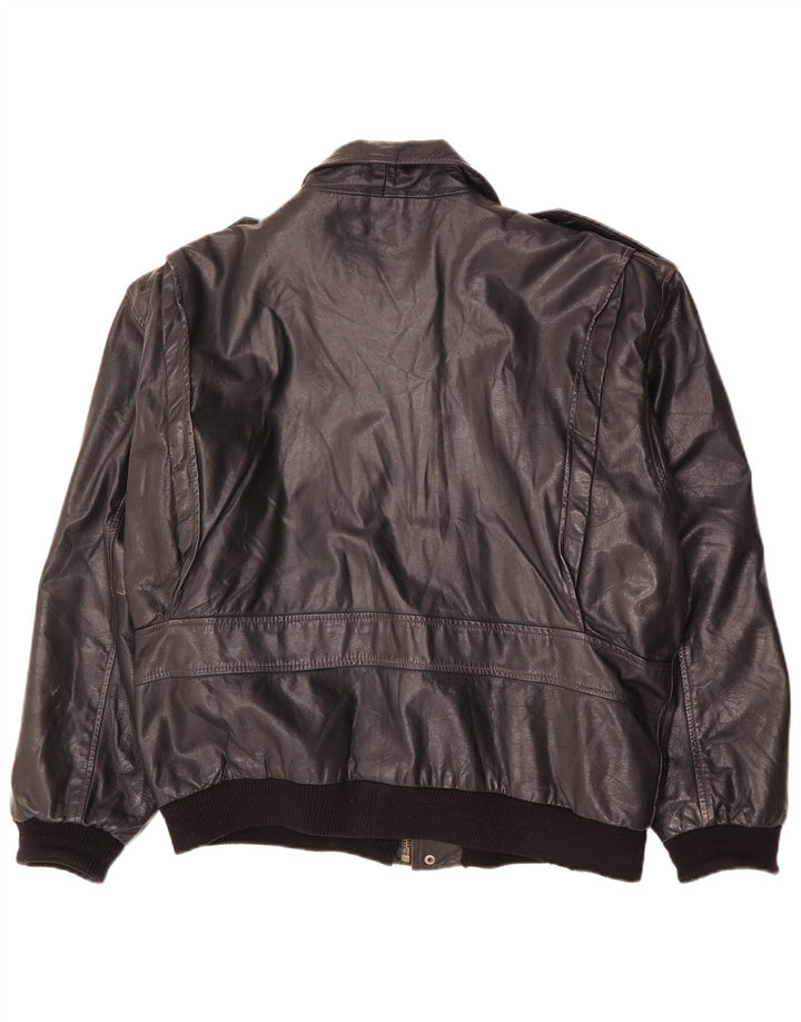 veste en cuir militaire vintage pour homme IT 50 Grand cuir noir