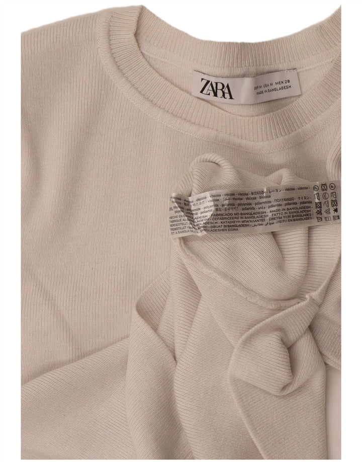Zara Femme Crop Top UK 12 Medium Off White Viscose