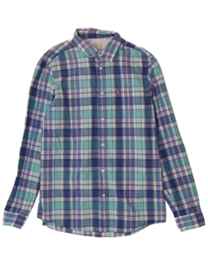 Jack Wills Chemise classique pour homme en coton à petits carreaux bleus