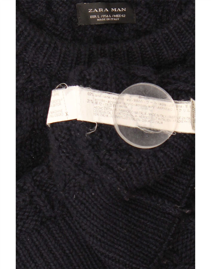 Zara Homme Col Bateau Pull Pull Large Bleu Marine Laine