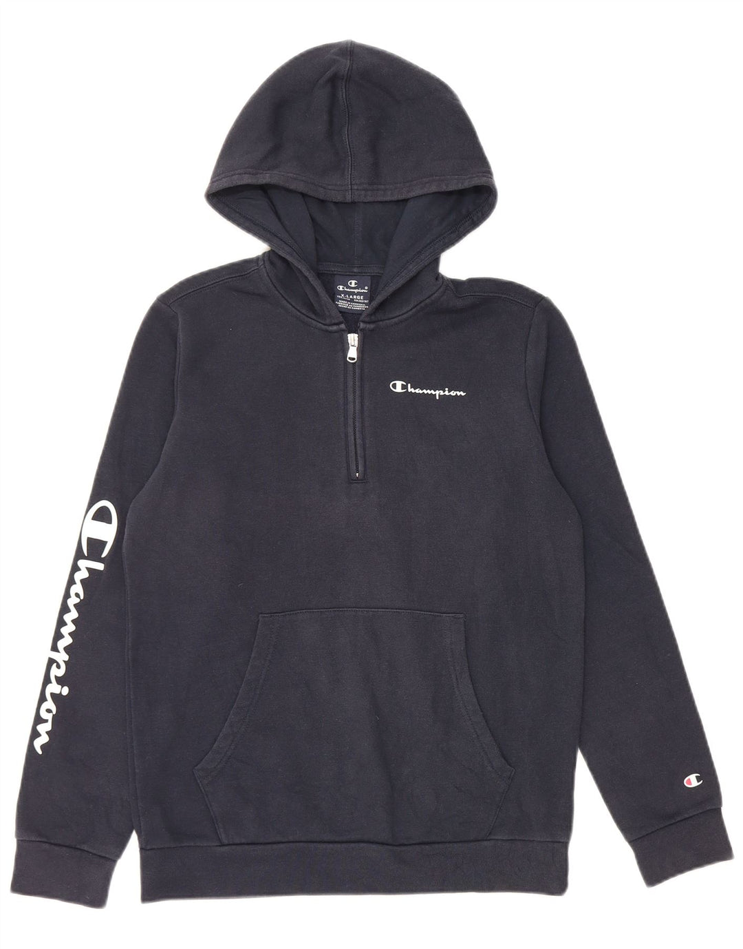 CHAMPION Pull à capuche graphique à col zippé pour garçon 13-14 ans XL Bleu marine