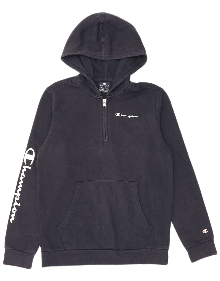 CHAMPION Pull à capuche graphique à col zippé pour garçon 13-14 ans XL Bleu marine