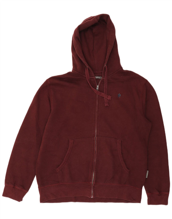 FRENCH CONNECTION Pull à capuche zippé pour homme XL en coton bordeaux