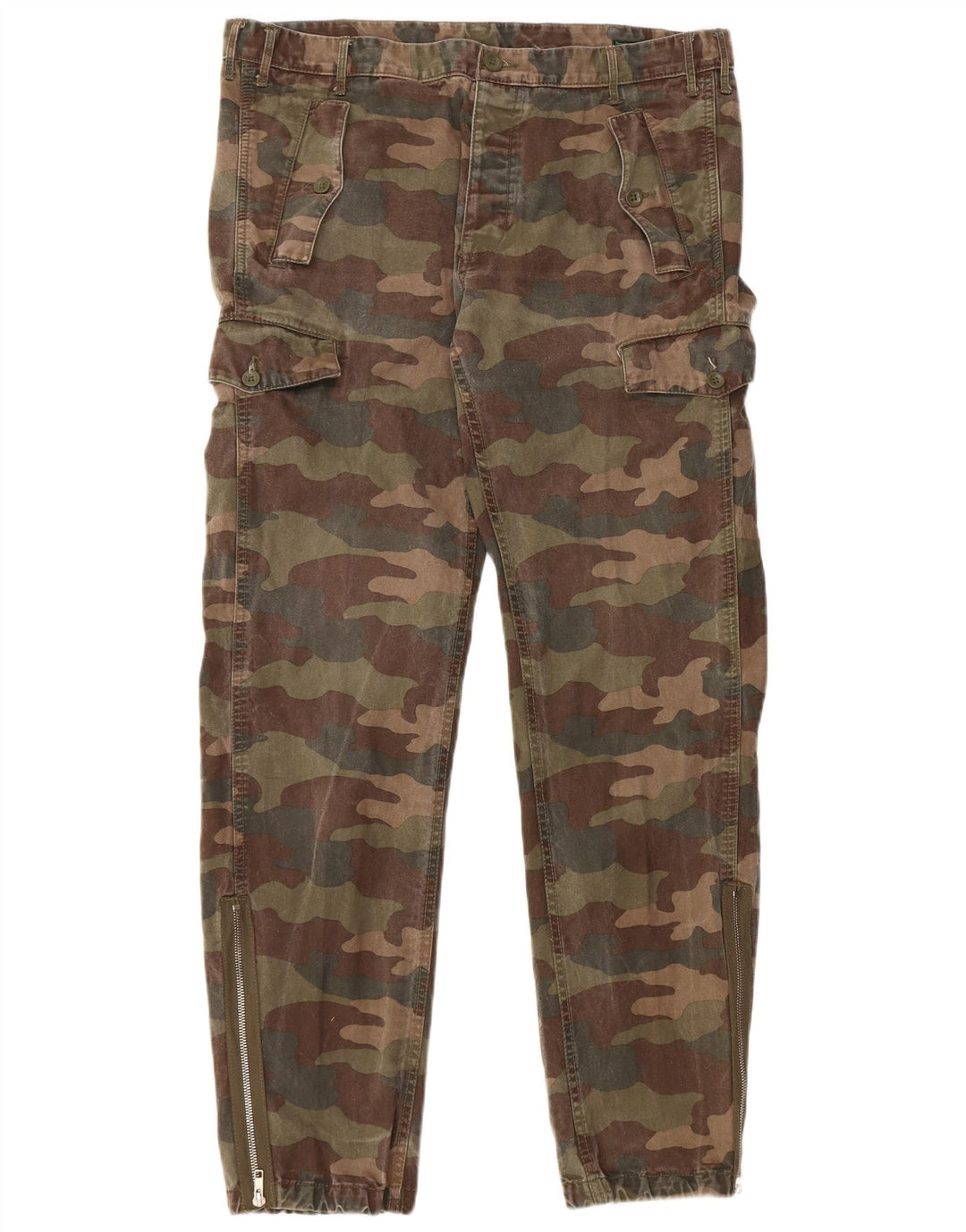 BENETTON Pantalon cargo de jogging pour homme IT 50 Large W36 L32 Kaki Camouflage