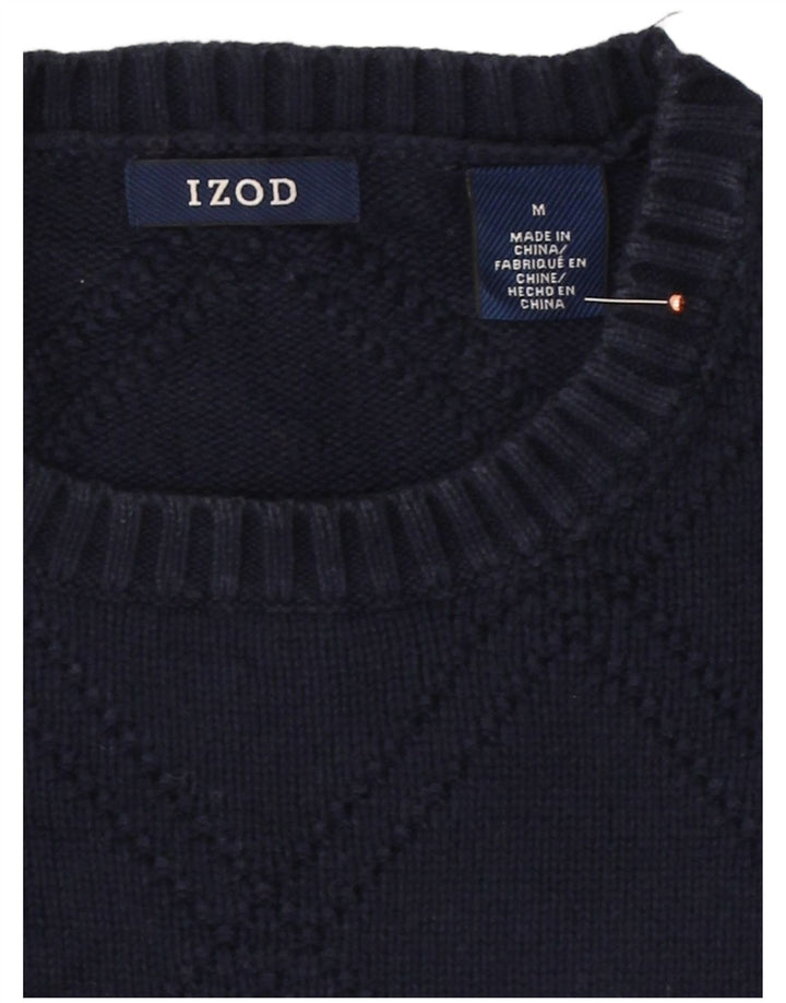 IZOD Mens Crew Neck Jumper Sweater Medium Navy Blue Argyle/Diamond